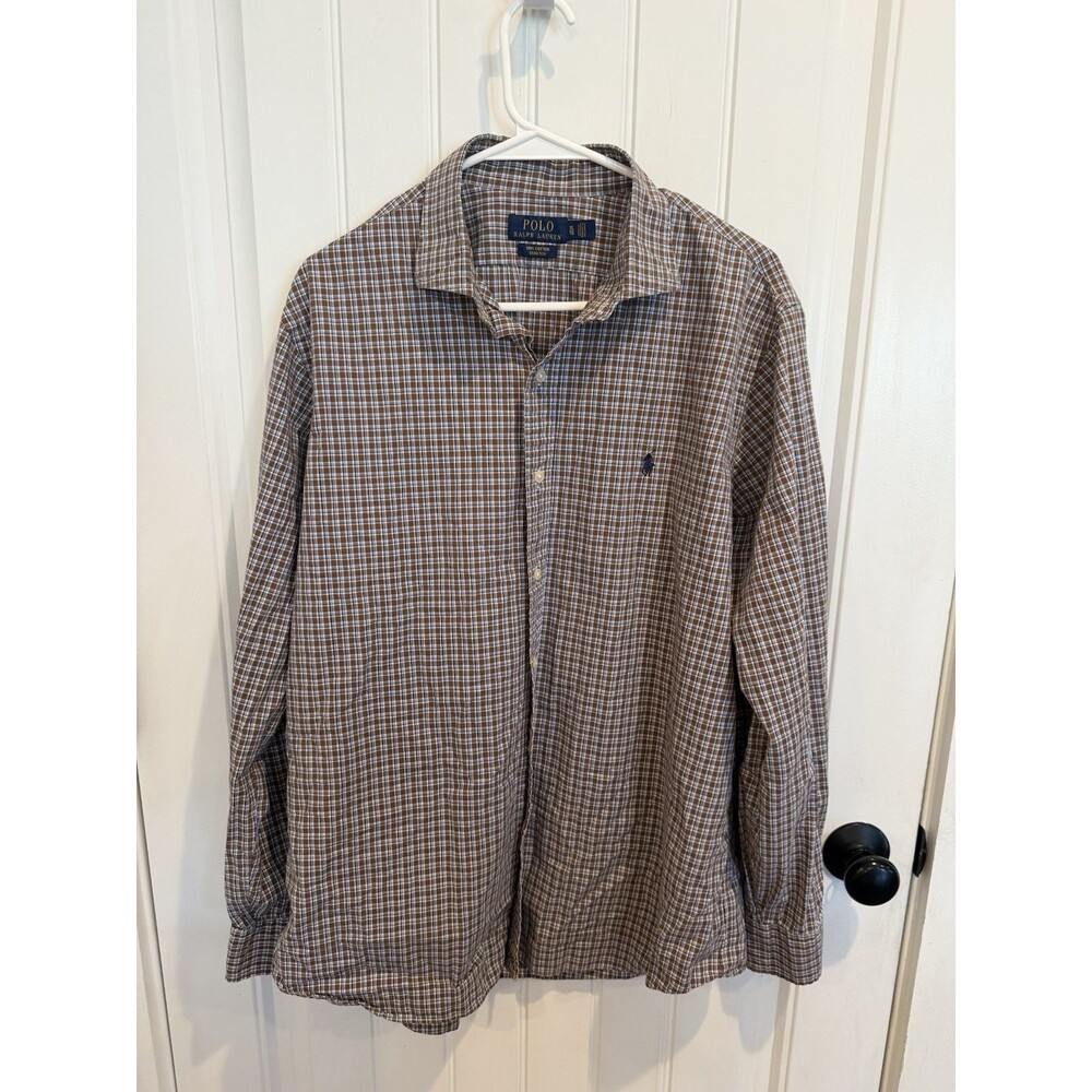 Polo Ralph Lauren Men’s XL Brown Blue Plaid Long Sleeve Button Down Shirt